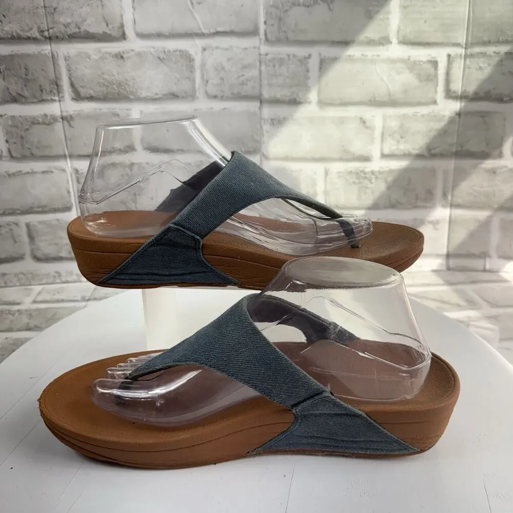FitFlop The Skinny Toe Post Women's Size 10 Denim Blue Thong Flip Flop Sandals